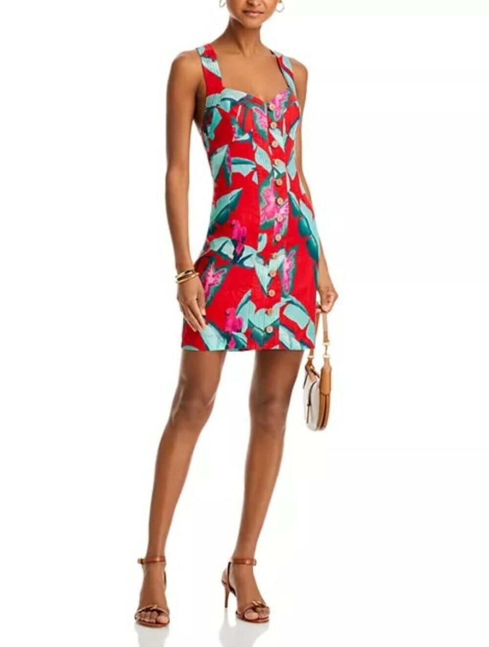 FARM Rio Red Tropical Mini Dress with Teal & Pink Accents